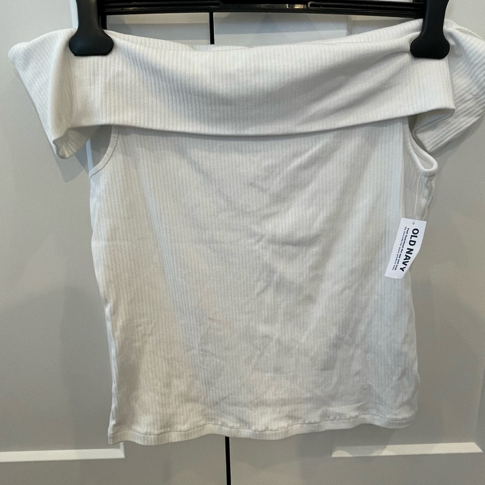 NWT Old Navy White Ribbed Off the Shoulder Top Size L - Picture 2 of 4